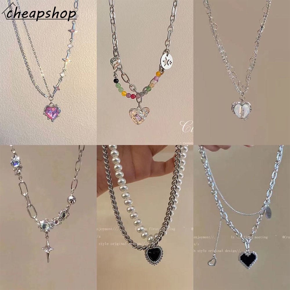 Vòng cổ choker iF YOU mặt đá quý nhân tạo hình trái tim thời trang cho nữ