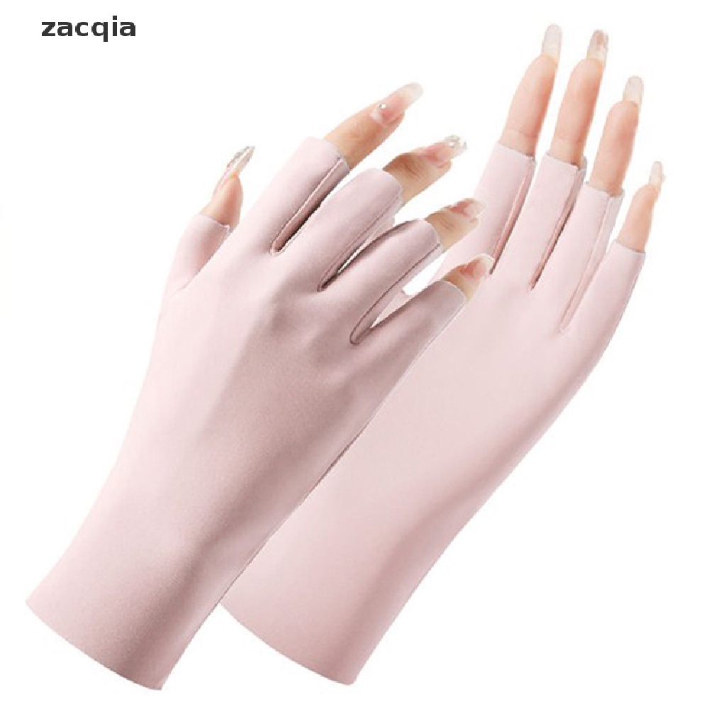 Găng Tay Lái Xe Nửa Ngón Bằng Lụa Lạnh Mỏng Thoáng Khí Cho Nữ