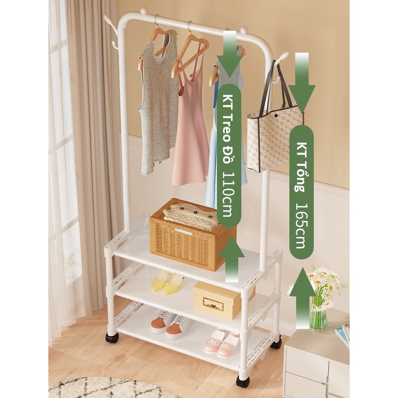 GIÁ TREO QUẦN ÁO TÍCH HỢP CÙNG GIÁ ĐỂ ĐỒ 3 TẦNG TIỆN LỢI, CÓ BÁNH XE DI CHUYỂN
