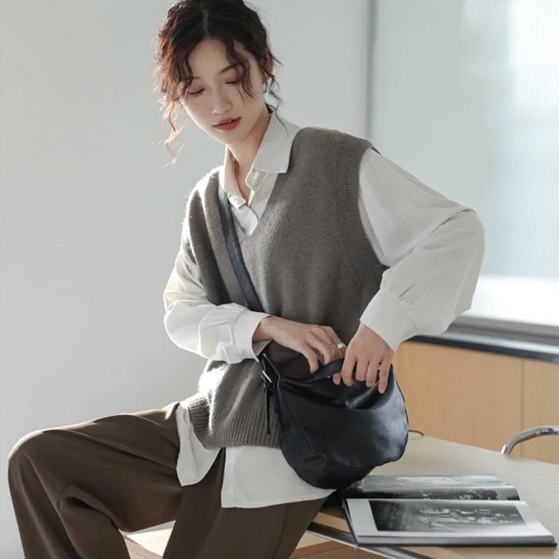 Áo Sơ Mi Tay Dài Dáng Rộng Màu Trơn Đơn Giản Phong Cách Hàn Quốc Cổ Điển Thời Trang Cho Nữ