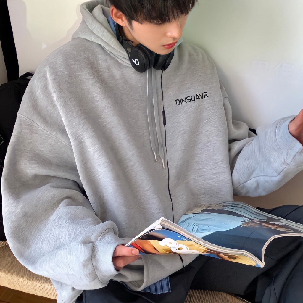 Áo Hoodie Nỉ Unisex DINSOAVR Dáng Rộng Mũ Trùm 3 Màu QM|SU