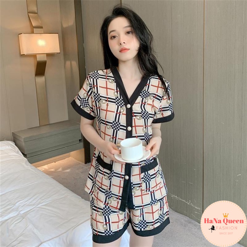 Bộ đồ pijama tay ngắn quần đùi chất cotton lụa siêu mát (Có Sẵn Hàng)
