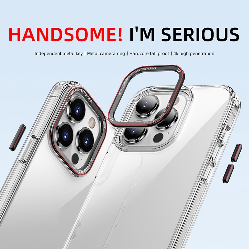 Bộ Sản Phẩm Mới!!! Mới!!! Ốp Điện Thoại Hợp Kim Nhôm Trong Suốt Có Nút Bấm Độc Đáo Chất Lượng Cao Cho iPhone 13 13 Pro 13 Pro Max 14 14 Pro 14 Pro Max