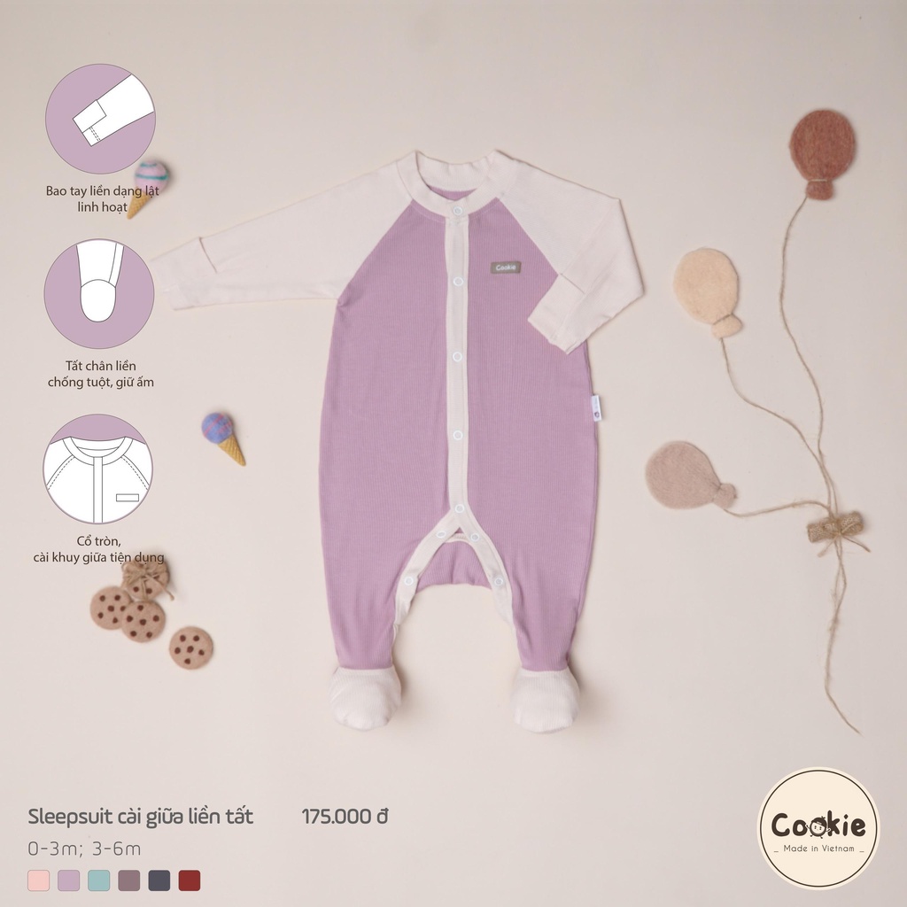 Bộ Body Cho Bé/ Sleepsuit Cài Giữa Liền Tất Cookie 2023 Chât Cotton Tăm Mềm Mịn