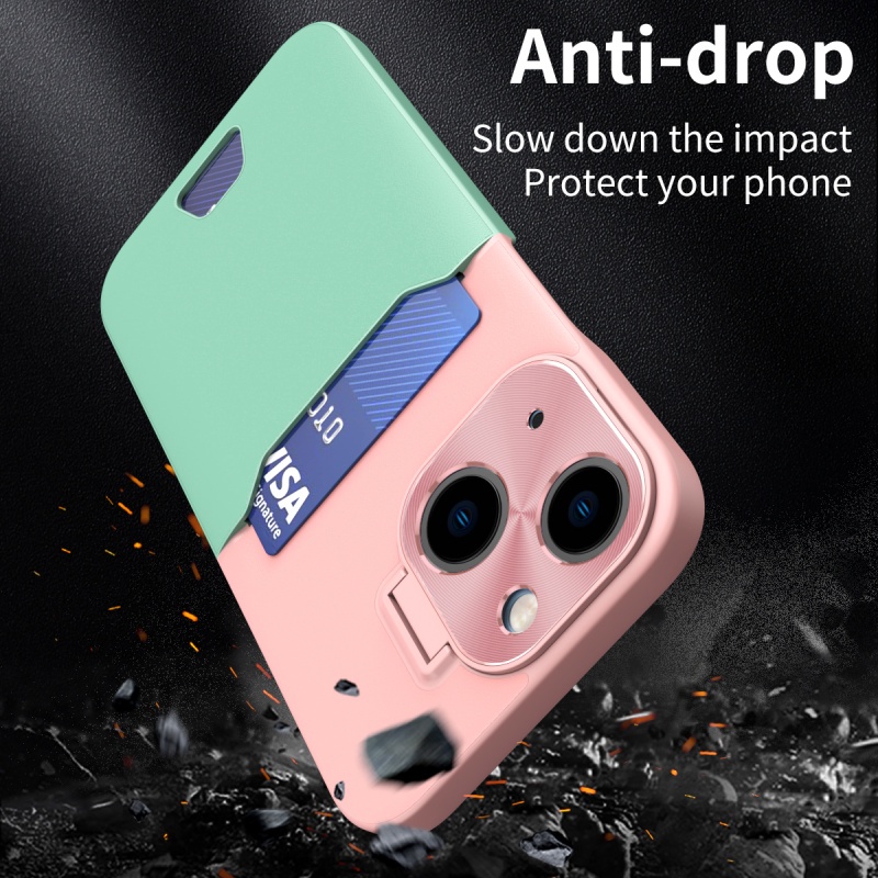 Ốp Điện Thoại Da Màu Tương Phản Có Ngăn Đựng Thẻ Bảo Vệ Camera Cho Iphone 12 Pro Iphone 14 13 Pro Max