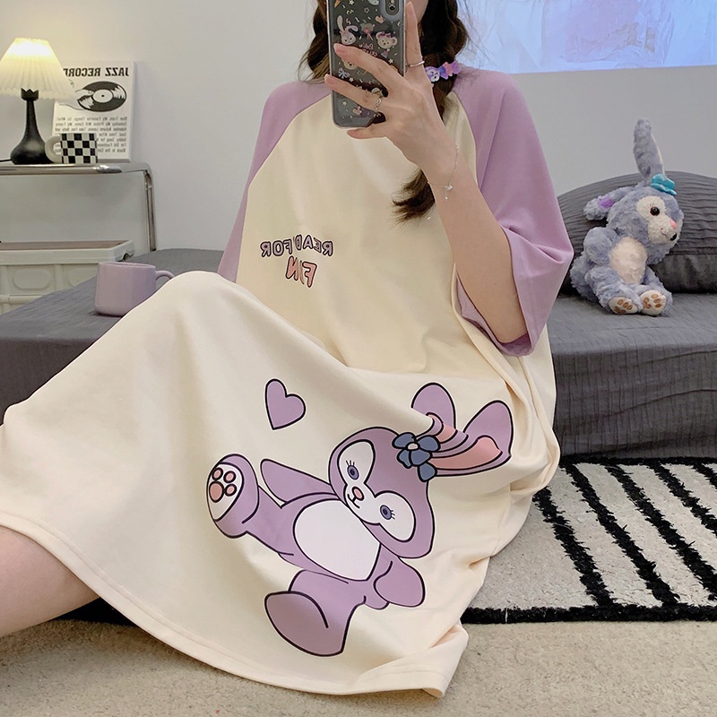 Đầm Ngủ Tay Ngắn In Họa Tiết Hoạt Hình Phong Cách Hàn Quốc Dễ Thương Thời Trang Cho Nữ La188