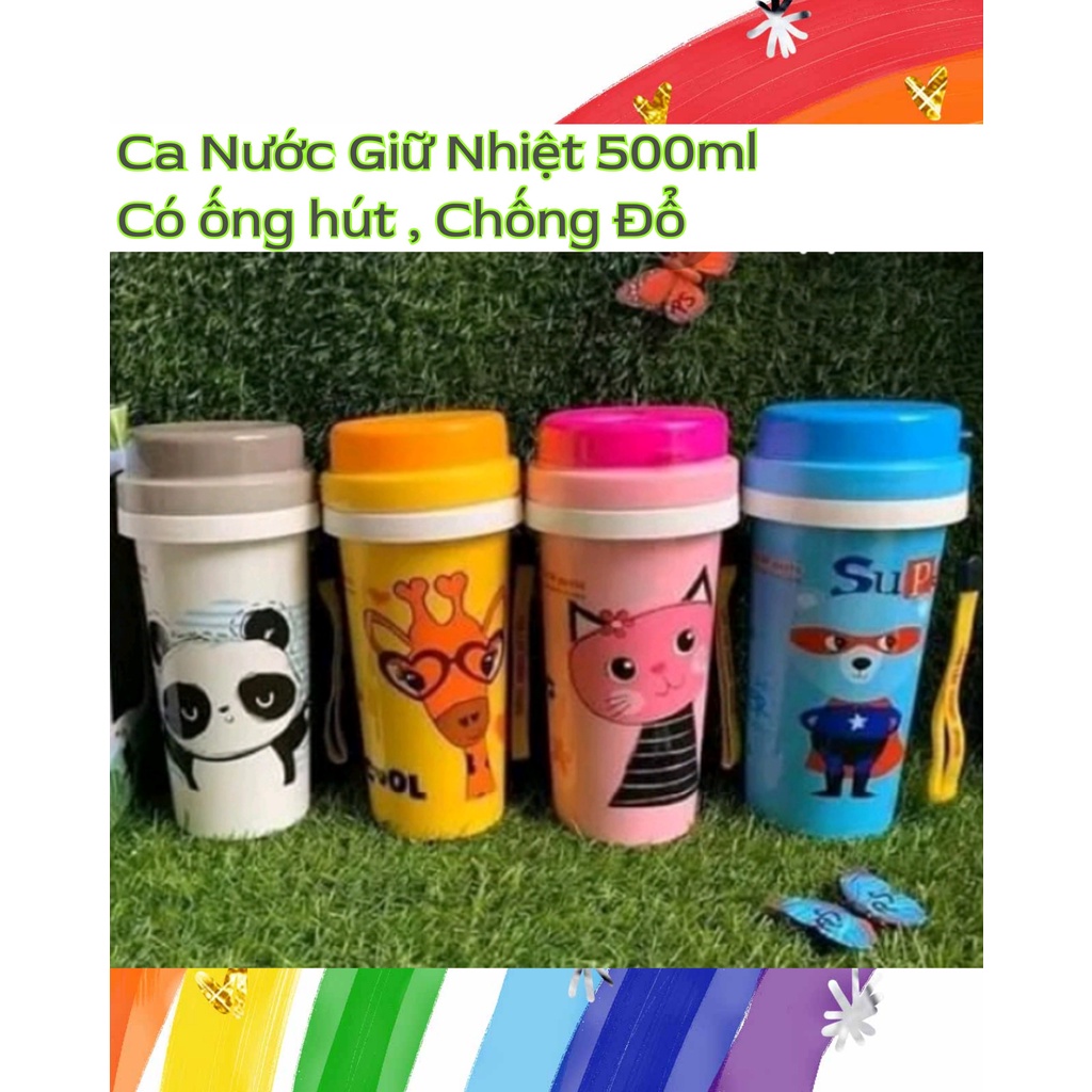 Ca Nước Giữ Nhiệt 500ml CÓ ỐNG HÚT