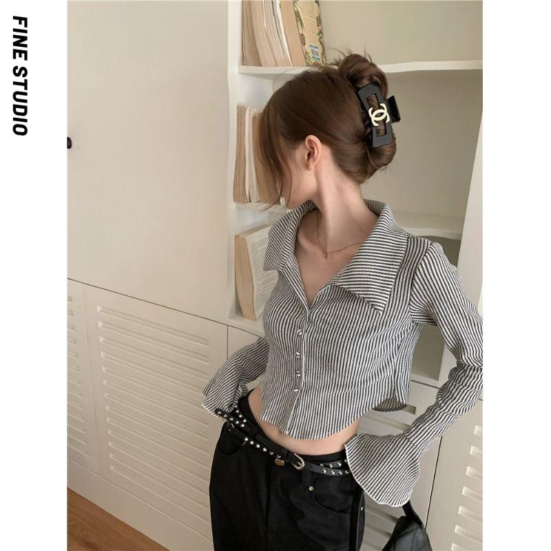 Áo Sơ Mi Dài Tay Họa Tiết Sọc Thời Trang Dành Cho Nữ