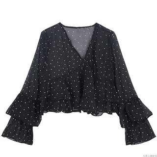 [ORDER] Sơ mi voan mỏng chấm bi đen(kèm ảnh thật)