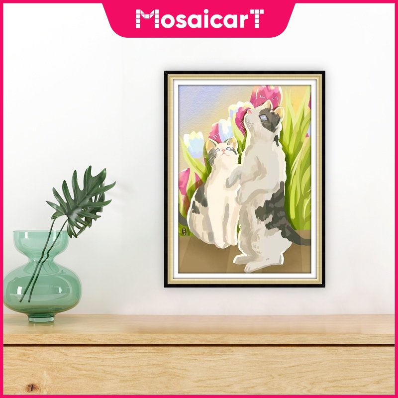 Bộ Tranh Đính Đá 5D DIY Hình Chú Mèo Dễ Thương Kích Thước 30x40cm / 40x50cm