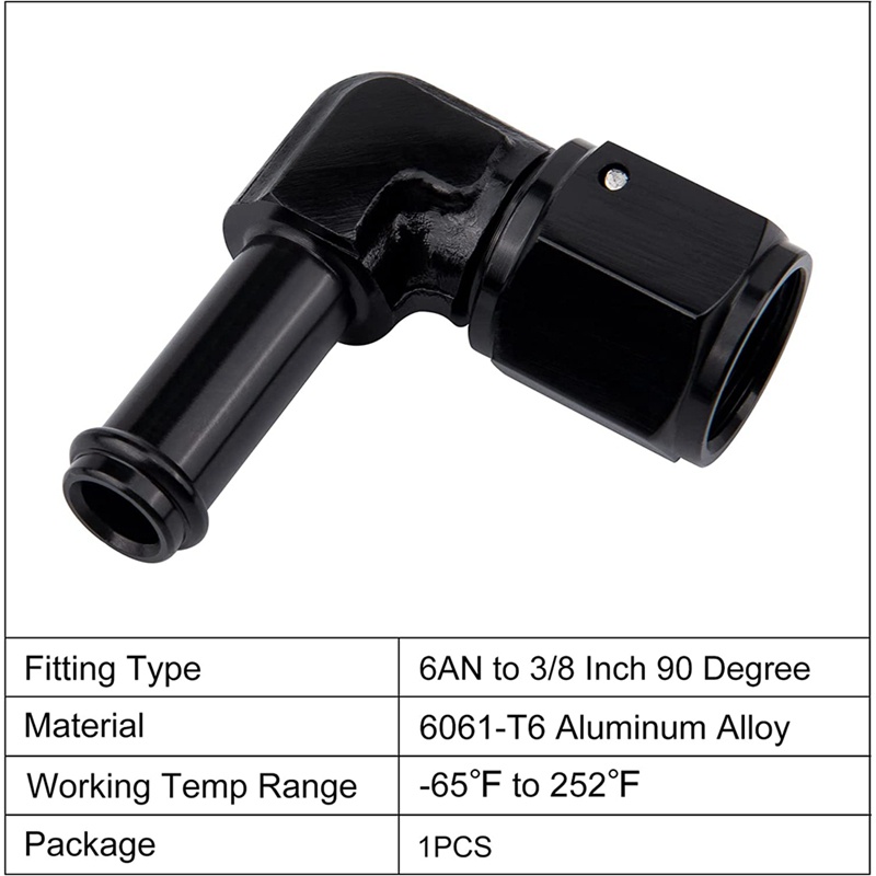 Đầu Nối Dây Dẫn Nhiên Liệu 6AN Female toBarb 90 Độ Bằng Nhôm Màu Đen