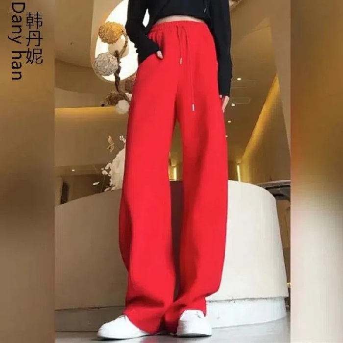 Quần Ống Rộng Lưng Cao Màu Sắc Đơn Giản Cho Nữ