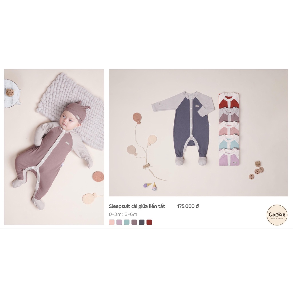 Bộ Body Cho Bé/ Sleepsuit Cài Giữa Liền Tất Cookie 2023 Chât Cotton Tăm Mềm Mịn