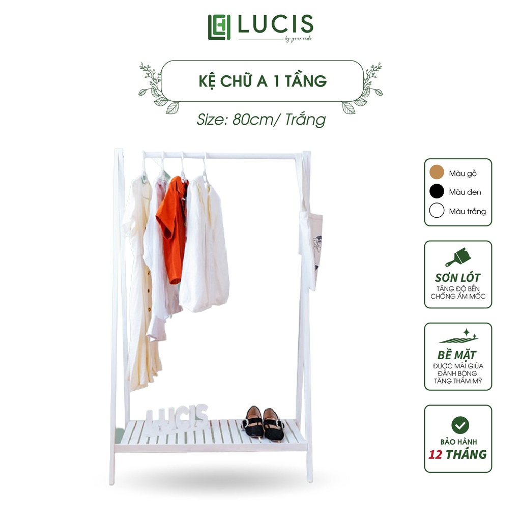 Kệ treo quần áo chữ A gỗ thông 1 tầng LUCIS size 80cm đa năng phong cách Hàn Quốc