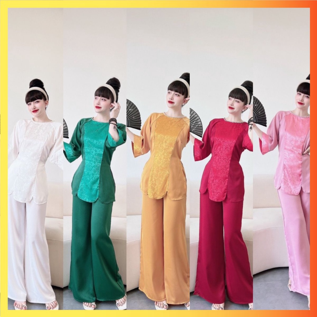 ÁO BÀ BA LỤA GẤM VÂN ĐI CHÙA VẠT HOA SEN, ĐỒ ĐI CHÙA NỮ CÁCH TÂN KÈM QUẦN MAY SẴN MẪU MỚI VỀ NHIỀU MÀU