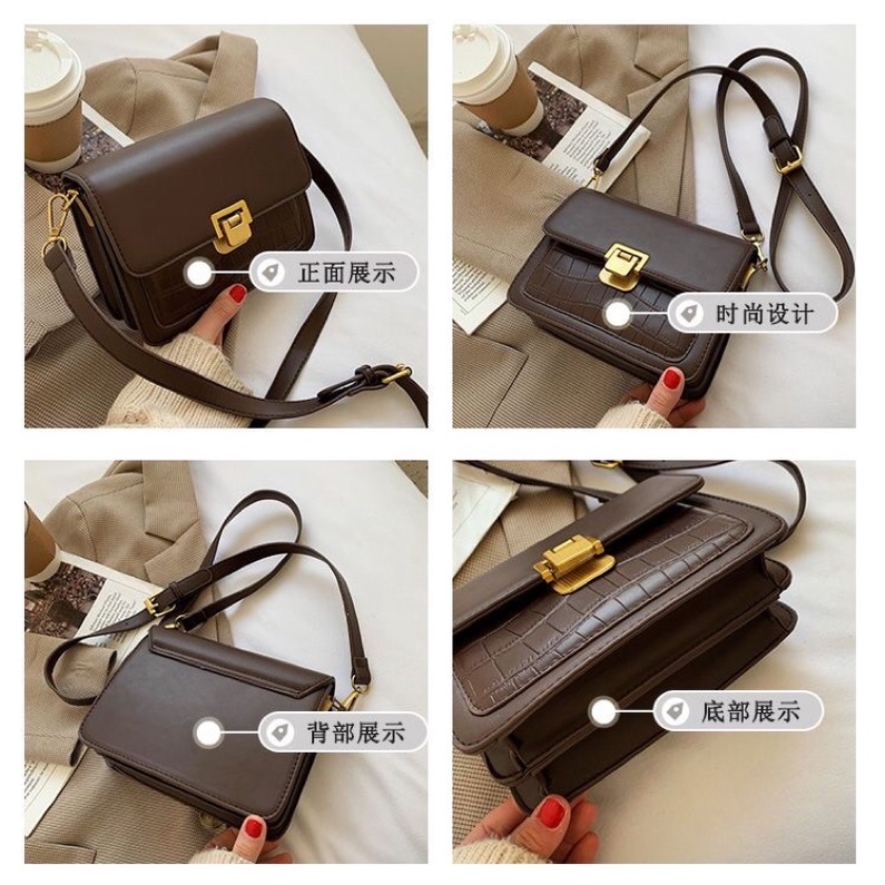 Túi xách đeo chéo quai da basic màu nâu