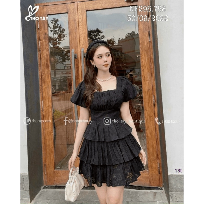 FREE SHIP CHÂN ÁI CHO CHỊ EM CHÚNG MÌNH - ĐẦM VOAN REN CỔ VUÔNG TAY NGẮN ÔM EO CỰC NỮ TÍNH ĐI CHƠI DỰ TIỆC CƯỚI UP