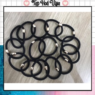 Dây buộc tóc đen hạt đồng vàng siêu xinh, dây buộc tóc đuôi ngựa basic cho phái đẹp