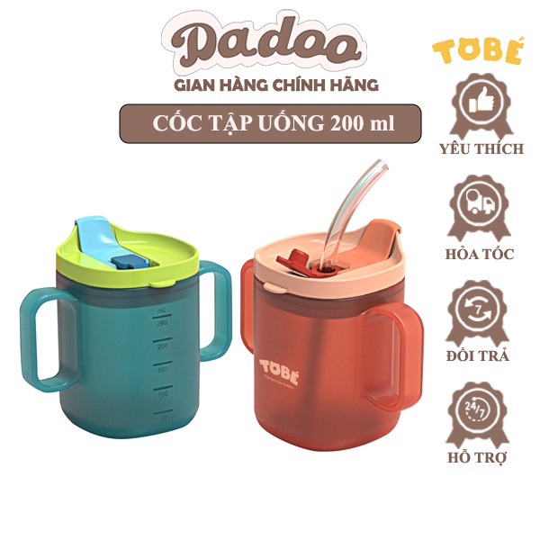 Cốc Tập Uống TOBÉ 260ml Ống Hút Silicone Hỗ Trợ Tập Hút Tay Cầm Nắp Đậy Chất Liệu Cao Cấp An Toàn Tuổi Từ 6m Van Đẩy