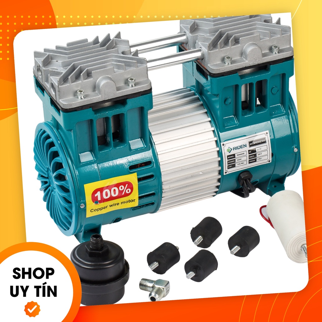 Đầu máy nén khí 600W 800W motor Đồng không dầu, Công suất thực, tốc độ 1450v/phút, hiệu RIDEN RD600H