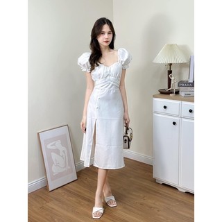 [RÁCH STORE] Đầm bo ngực - xếp eo - nút bọc 1 bên - xẻ lai