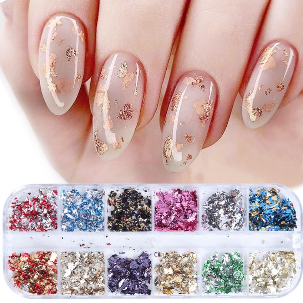 CACTU Lá Vàng Lấp Lánh Trang Trí Móng Tay Nghệ Thuật