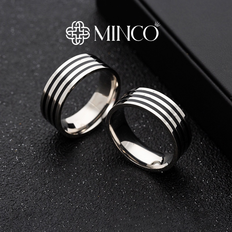 Nhẫn Nam màu bạc Minco Accessries phong cách Kẻ Đen cá tính unisex chất liệu Titan đẹp đơn giản không gỉ NT157