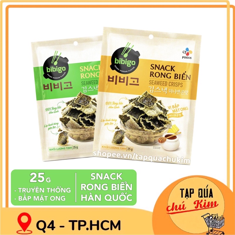 Bánh snack rong biển BIBIGO gói 25g vị truyền thống / vị bắp mật ong - tapquachukim