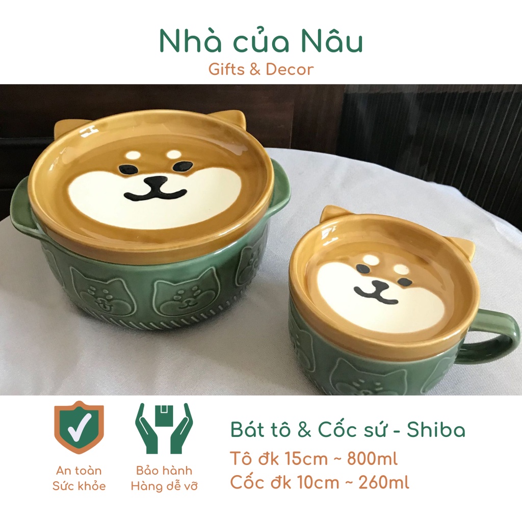 Bát tô sứ có nắp tạo hình Mèo, Shiba Inu dễ thương phù hợp ăn mỳ, đựng canh và cất thức ăn vào tủ lạnh hoặc làm quà