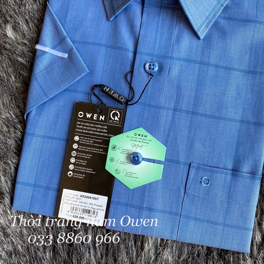 OWEN - Áo Sơ mi ngắn tay Owen Regular fit chất bạc hà kẻ ô xanh 220413