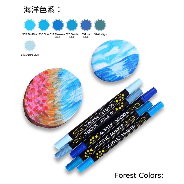 Set 12 / 24 / 36 / 48 / 60 Bút Lông Màu Acrylic Hai Đầu Dùng Vẽ Tranh Đá / Kim Loại / Gốm / Kính / Vải