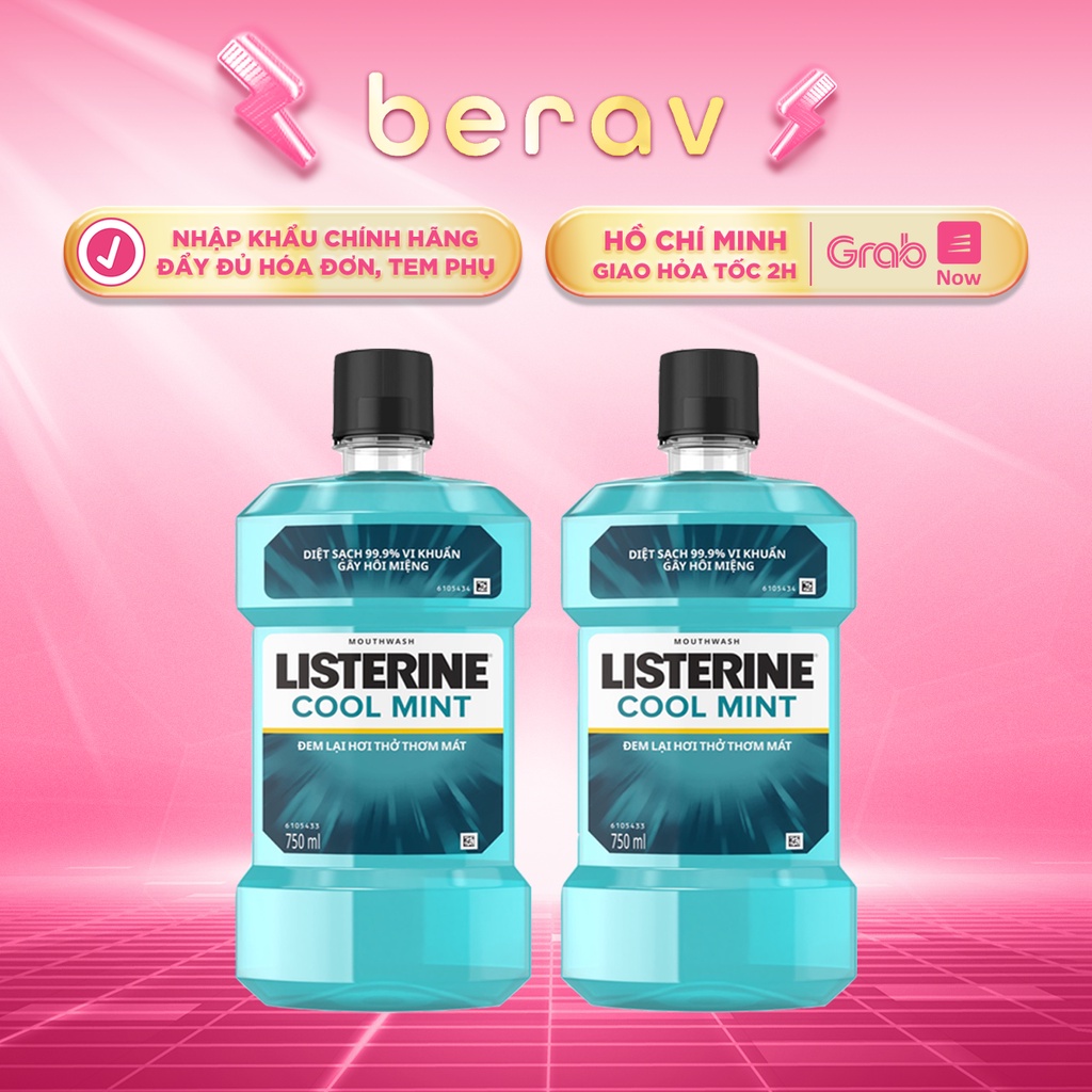 Bộ 2 Chai Nước Súc Miệng Listerine Diệt Khuẩn, Giữ Hơi Thở Thơm Mát Listerine Coolmint Mouthwash 750ml/Chai