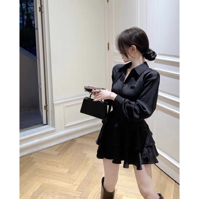 Váy sơ mi chun eo bèo tầng