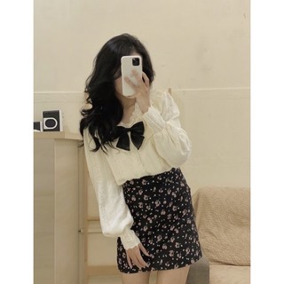 Chân váy đen hoạ tiết hoa vintage - CV148