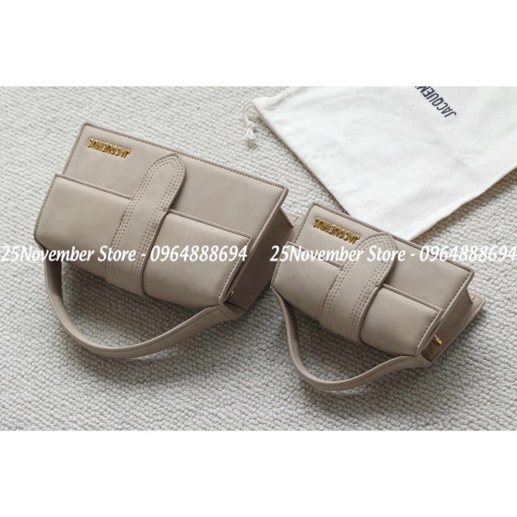 Túi xách Jac.que.mus da lộn, màu nude, size 17cm và size 24cm