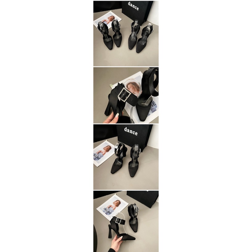 Giày Cao Gót Mũi Nhọn Bằng Da Satin Lấp Lánh Thời Trang Cho Nữ 3.54 Inches