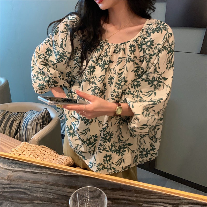 Set Áo Hoa Dáng Rộng + Quần Short Lưng Cao Thời Trang Mùa Hè Phong Cách Retro Mới Cho Nữ