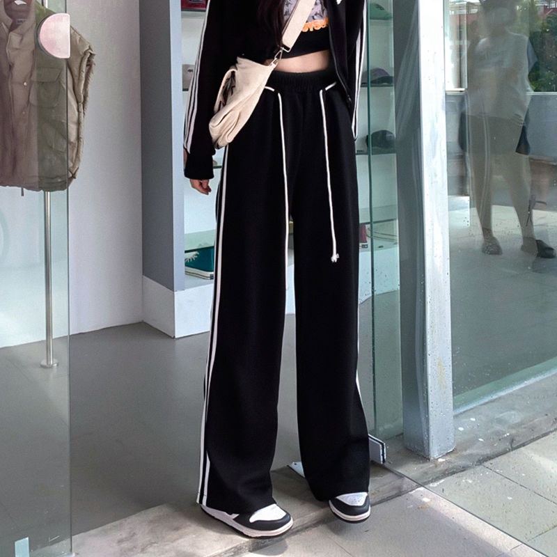 Quần Dài Lưng Cao Ống Rộng Phối Sọc Thời Trang Mùa Thu Mới Cho Nữ