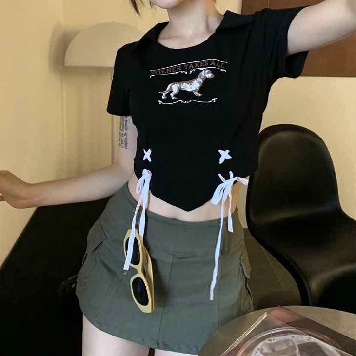 Liên Kết Với Nhau ❁ Áo Thun Dệt Kim Tay Ngắn Dáng Ôm In Họa Tiết Kiểu Retro Xinh Xắn Cho Nữ