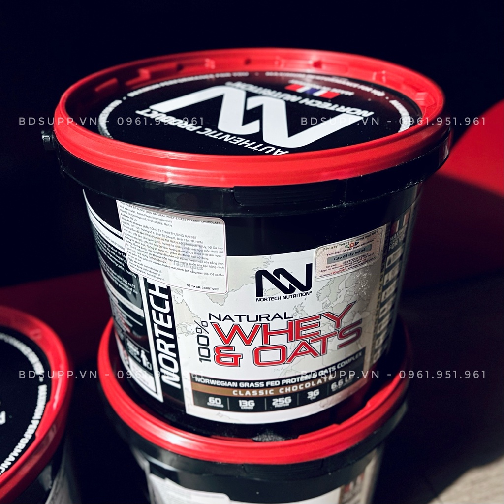 Nortech Whey & Oat Nauy 3KG , Bổ Sung 25.5g Whey Protein, Chất Xơ từ Yến Mạch, 11.7g EAA, 5.7g BCAA