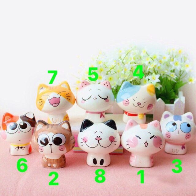 Tượng mèo gốm sứ siêu dễ thương, decor bàn học, bàn làm việc, mô hình trang trí