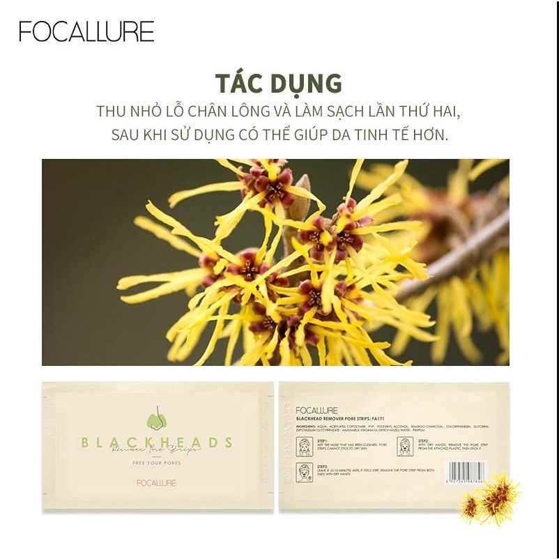 Miếng dán lột mụn mũi FOCALLURE làm sạch sâu giảm mụn đầu đen cho vùng mũi 2.2g FA171