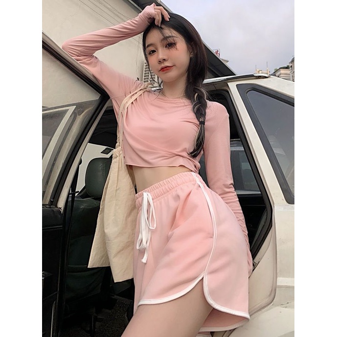 Jiashucheng Quần Short Thể Thao Lưng Cao Dáng Rộng Phối Dây Rút Thời Trang Mùa Hè Cho Nữ