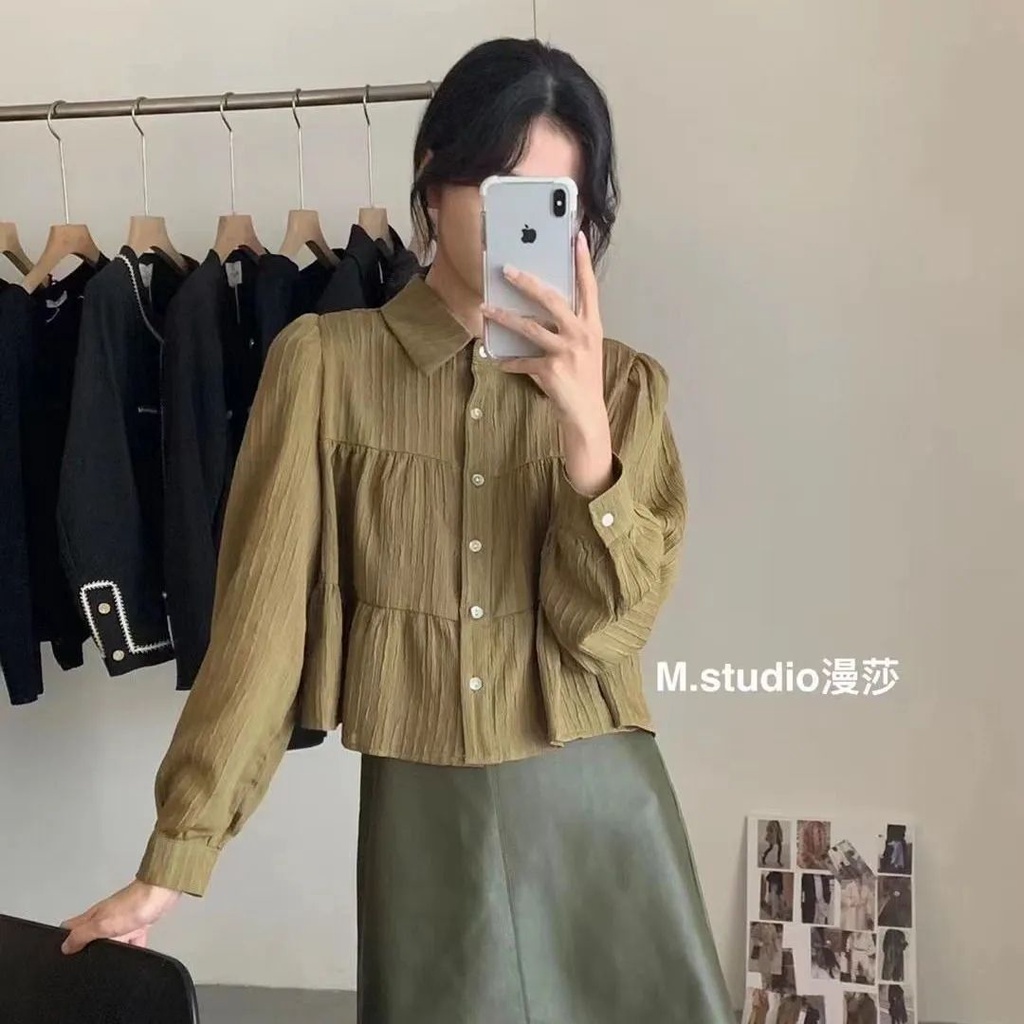 Áo Sơ Mi Nữ Tay Dài Cổ Búp Bê Đơn Giản Phong Cách Hàn Quốc Thời Trang Mới