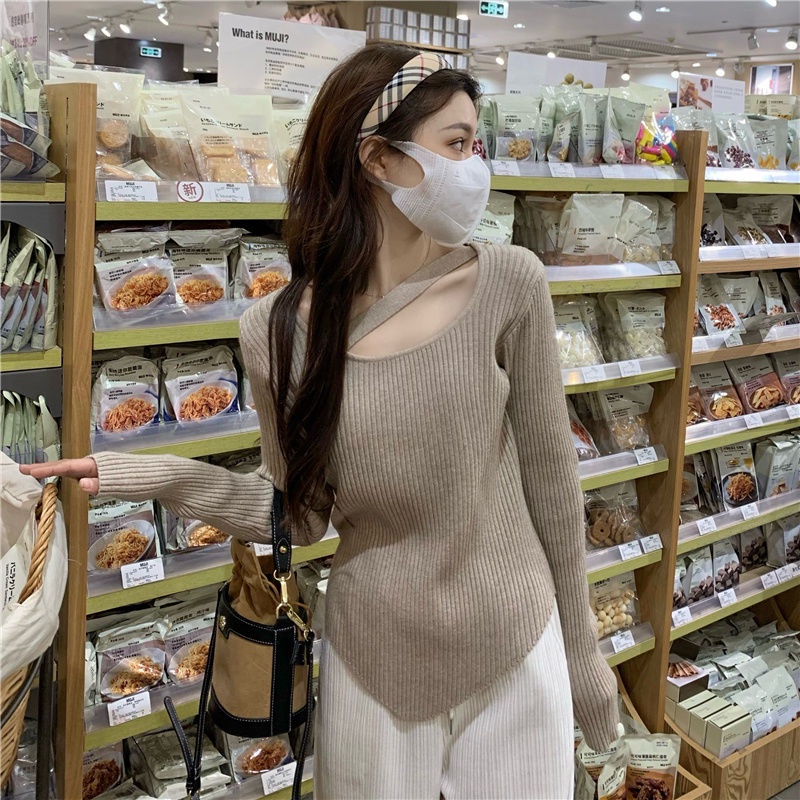 Áo mặc trong phối bên trong áo len nữ Xuân Thu Áo dệt kim thích hợp dễ phối mẫu hot trên mạng tôn dáng kiểu Tây mẫu mới 2022