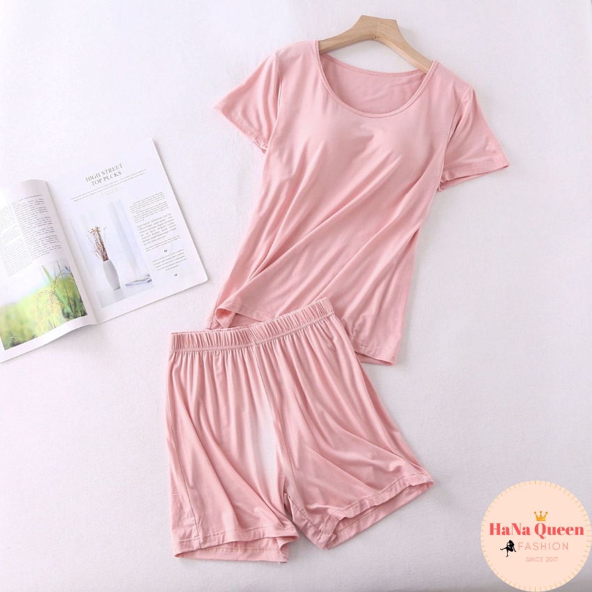 Bộ đồ mặc nhà kèm mút ngực chất cotton siêu mềm mát