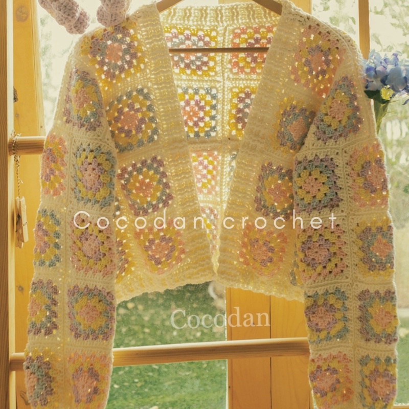 [Cardigan Crochet] áo cardigan len móc hoạ tiết cỏ 4 lá