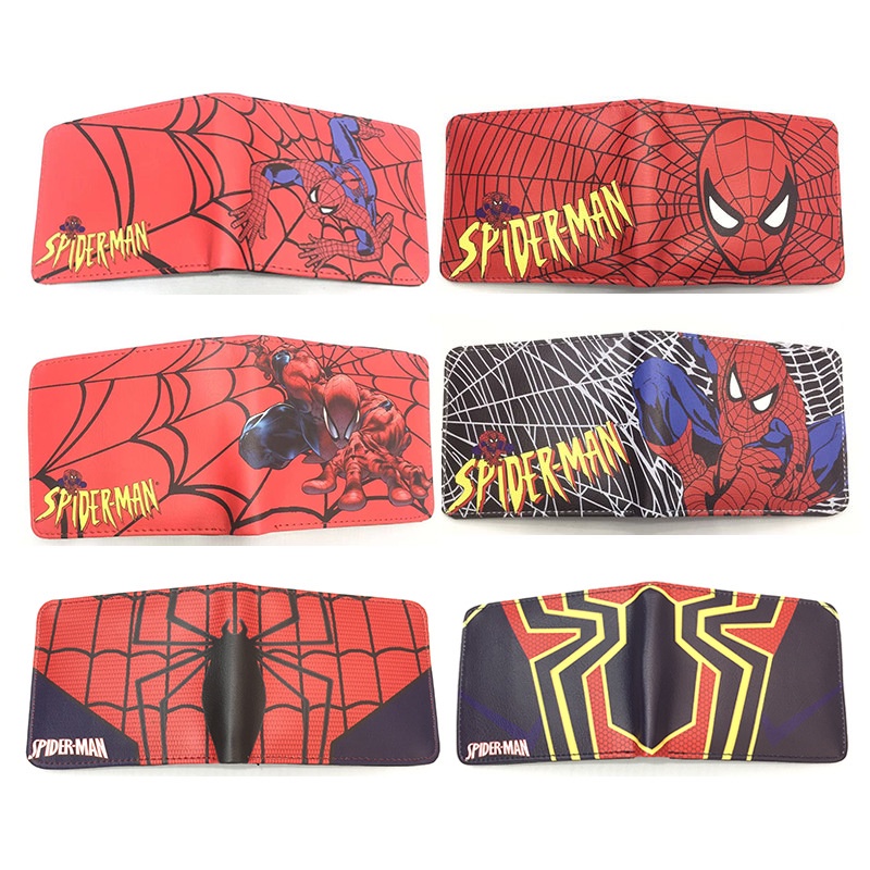 Ví Da PU Gập Đôi In Họa Tiết Hoạt Hình Spiderman Iron Man Captain America Dễ Thương Cho Bé