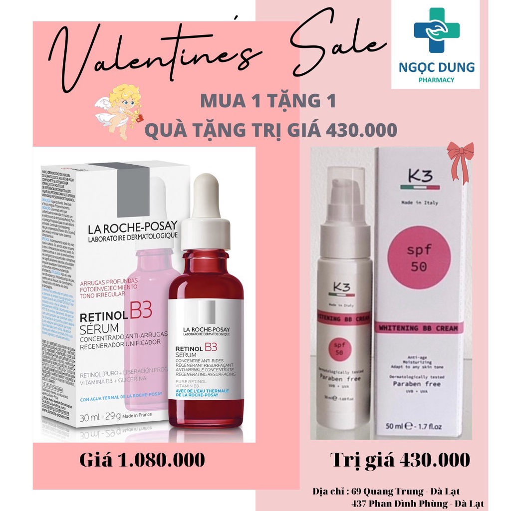 chương trình khuyến mãi 14/2 mua 1 tặng 1 (Laroche-posay B3) tặng ( kem che khuyết điểm K3) trị giá 