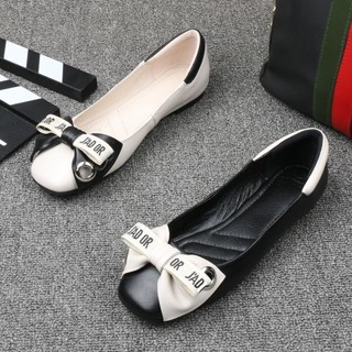  Giày Búp Bê Da Mũi Vuông Đính Nơ Thời Trang Cho Nữ 